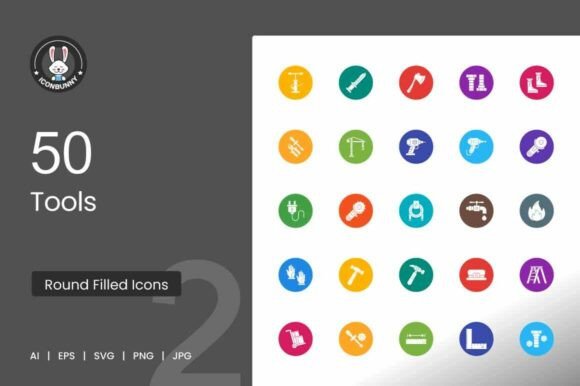 50 Tools Flat Round Icons