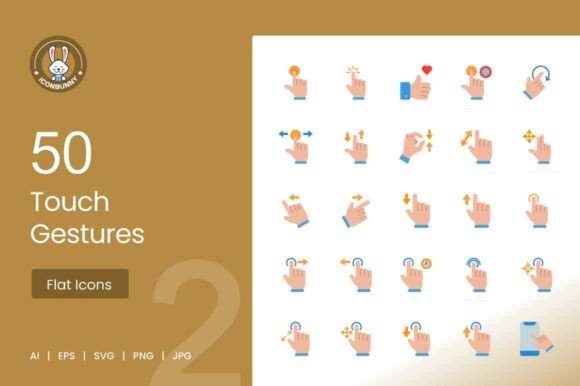 50 Touch Gestures Flat Multicolor Icons for Modern Design