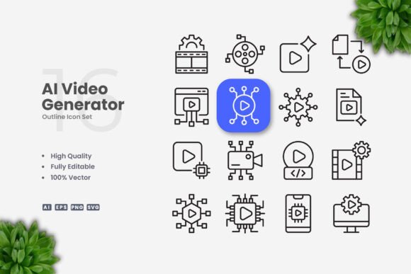 AI Video Generator Icons: Simple and Clean Design