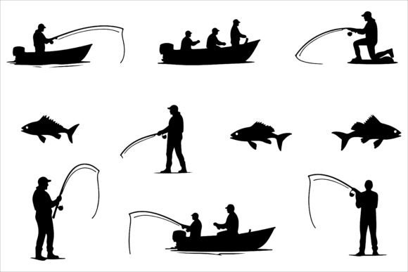 Fishing Pole and Catch Silhouettes: A Versatile Tool for Creative and Commercial Use