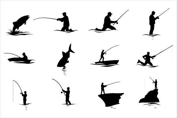 Fishing Tackle Vector Silhouette Set: A Versatile Tool for Creative Projects