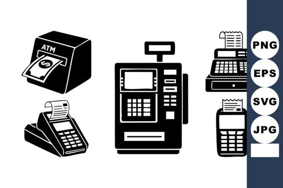 Flat Black Payment Terminal Icons for Modern Financial Design