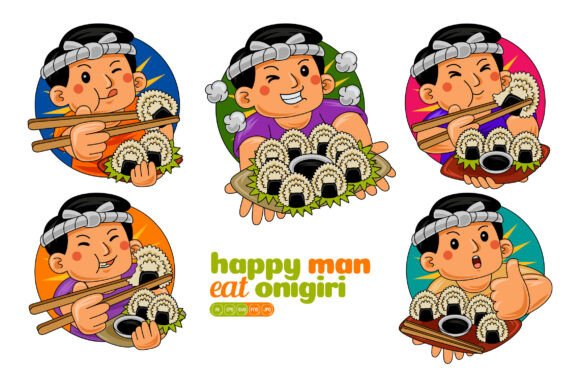 Man Eating Onigiri Vector Pack 02: A Versatile Design Resource for Creators