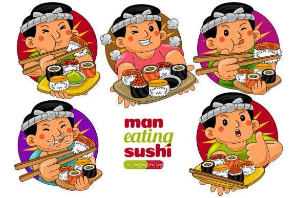 Man Eating Sushi Vector Pack 01