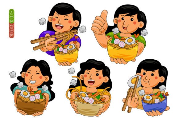 Woman Eating Ramen Vector Pack 02